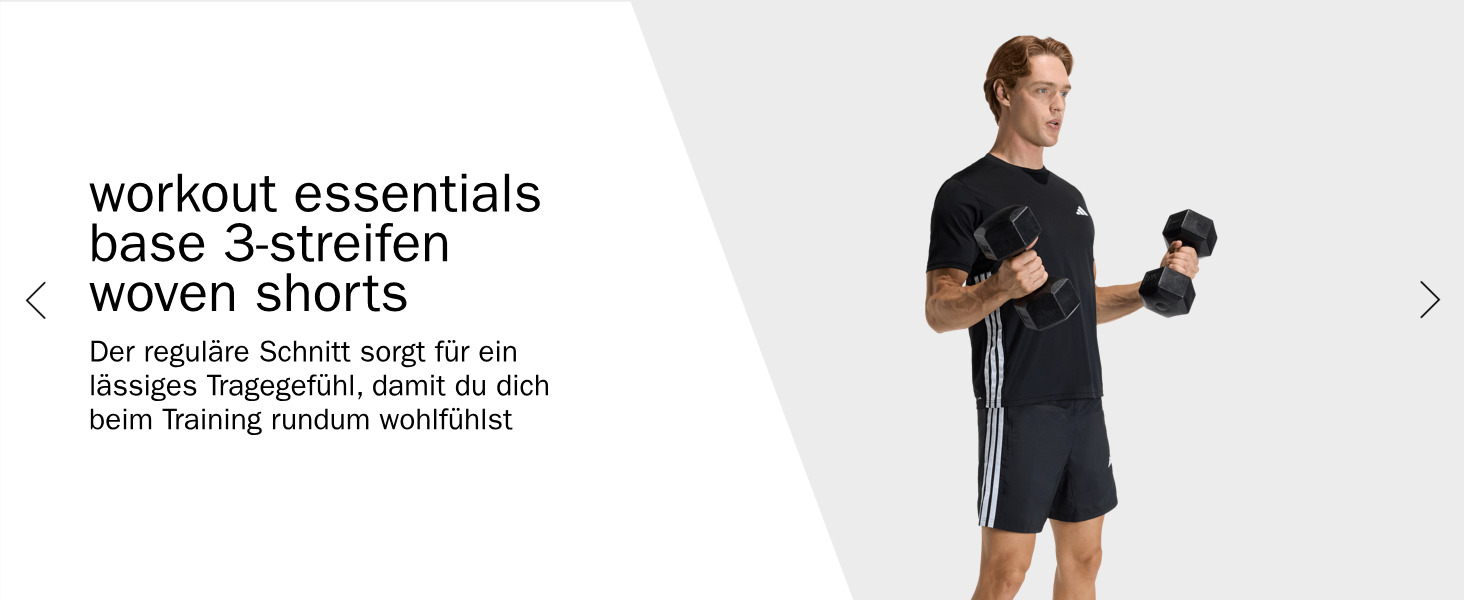 Чоловічі спортивні шорти adidas Workout Essentials Base 3 Stripes Woven, чорні з білими смугами