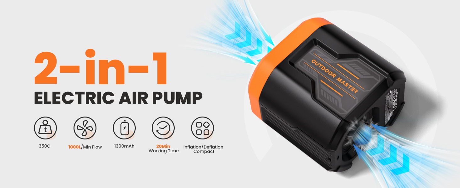 OutdoorMaster Bonito - портативна електрична повітряна помпа для надувних виробів. 14.43Wh, для надувних матраців, басейнів, сумок, ліжок. Надування та здування.