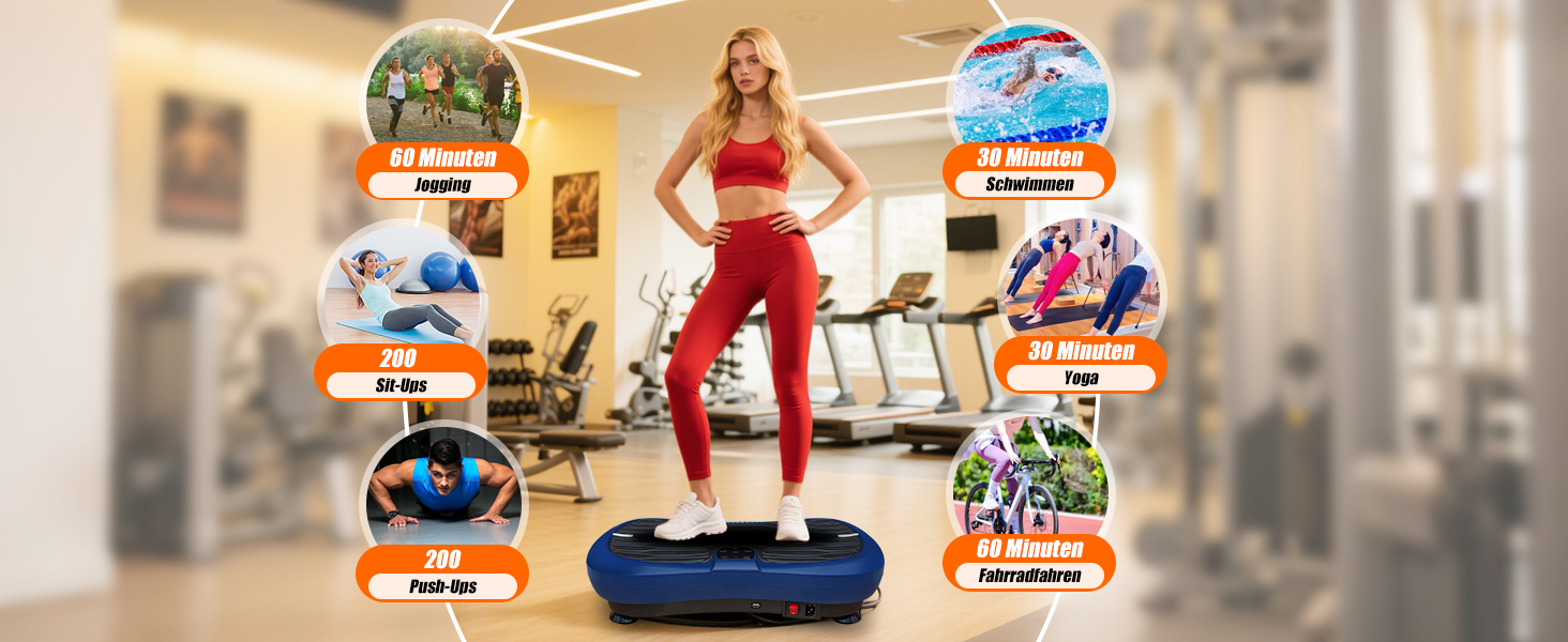 Вібраційна платформа для фітнесу: тренування вдома, 99 рівнів інтенсивності, 5 програм, Bluetooth, масаж, розвиток м'язів