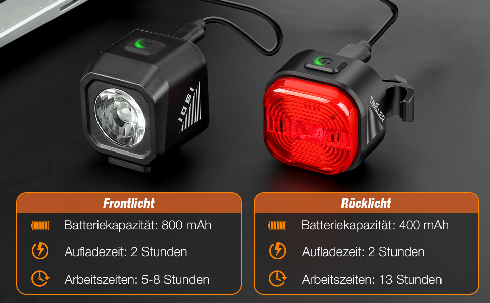 Набір велоліхтарів Tavaler USB, StVZO, IPX5, LED: передній та задній ліхтарі