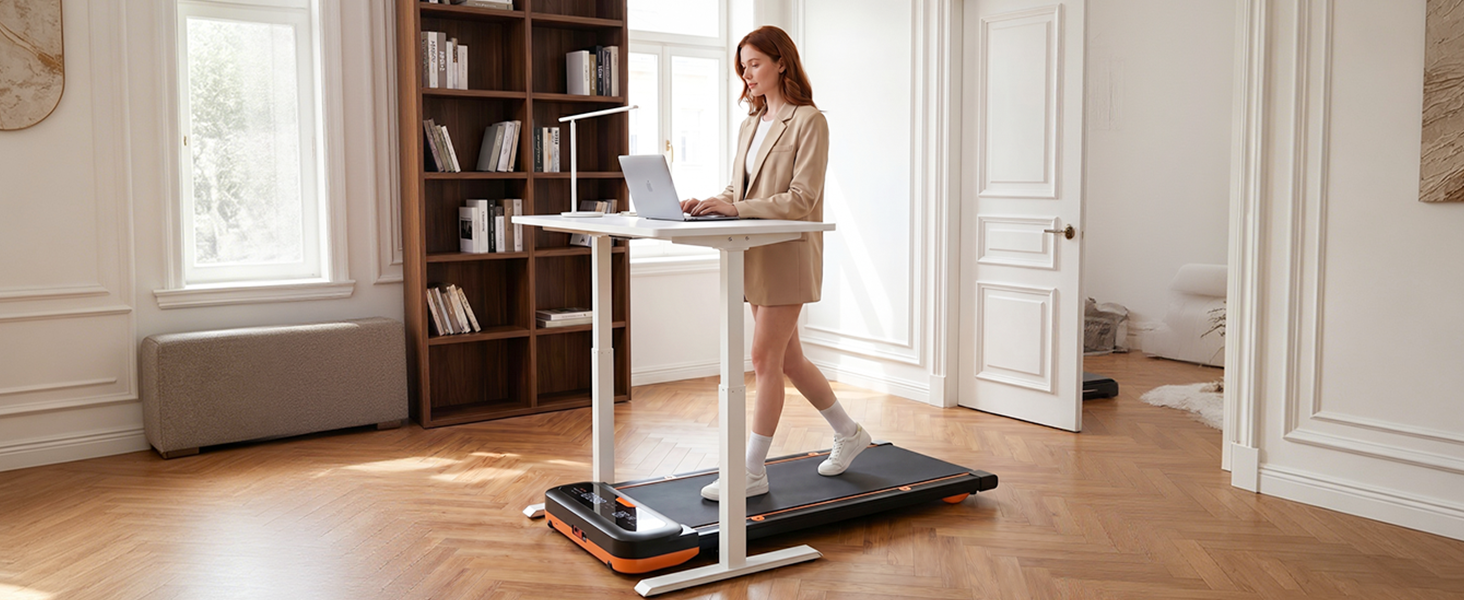 Бігова доріжка для дому з нахилом 7%, Walking Pad 5: реабілітація, 5 рівнів вібрації, під стіл з додатковою ручкою, LED, 2.5HP, швидкість до 7.5 км/год, управління з пульта, до 136 кг, з APP