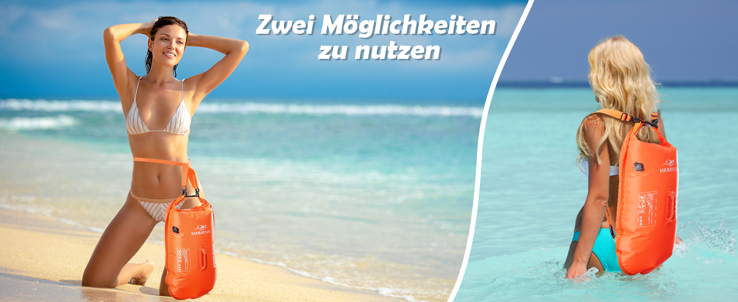 Надувна плавуча боєчка (28L) для дорослих та дітей - безпечний плавальний боєць для відкритих вод та триатлону, оранжевий