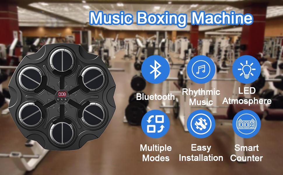 Музична боксерська машина Bluetooth з LED-підсвіткою, настінний кріплення, 9 режимів швидкості та лічильник, підтримка Bluetooth, обладнання для ударів вдома