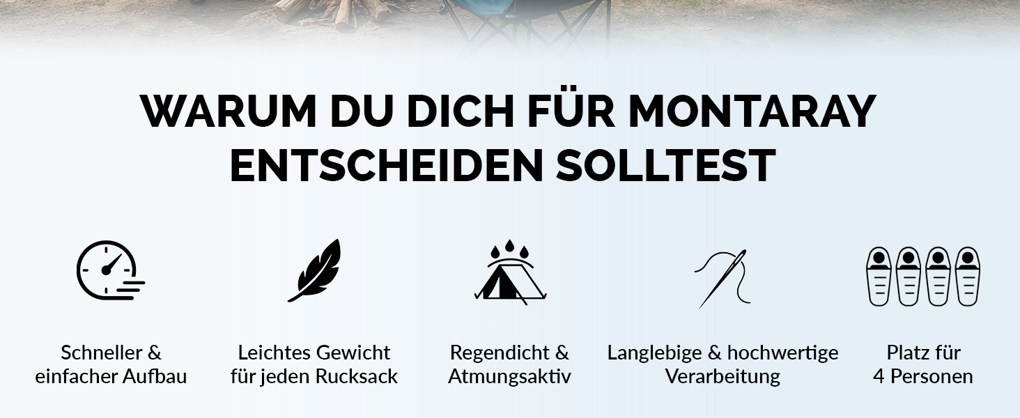 Намет Montaray для 2-4 особи: двостінний, з захистом від комарів, швидкий монтаж, водонепроникний, вітростійкий, дихаючий, легкий, складаний, з сумкою. Ідеально для кемпінгу та фестивалів (сірий)