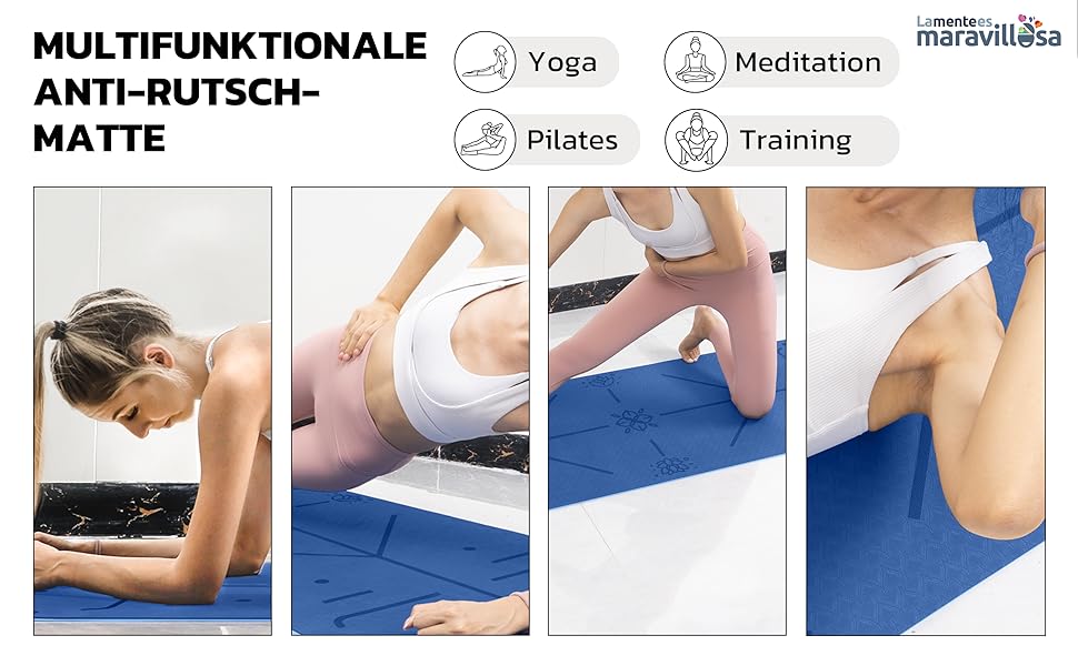 Килимок для гімнастики та йоги LA MENTE ES MARAVILLOSA: антиковзкий, з сумкою та E-book, 183x61 см