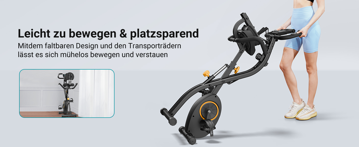 Велотренажер MERACH 4-в-1 з додатком, тихий, магнітний опір 16 рівнів, LCD-дисплей, вимірювання пульсу, складаний, зручне сидіння, еластична стрічка