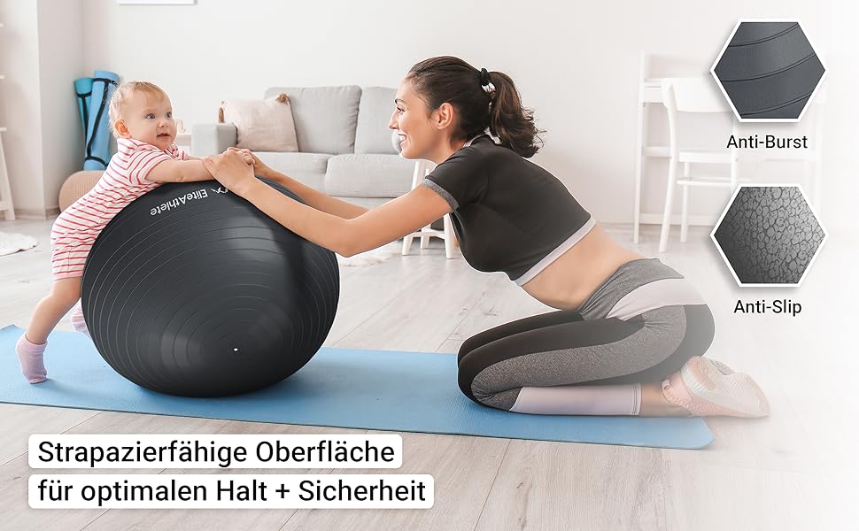 Фітбол для фітнесу та йоги Elite Athlete 75 см: ергономічний м'яч для офісу, фітнесу, вагітності та пілатесу з системою Anti-Burst