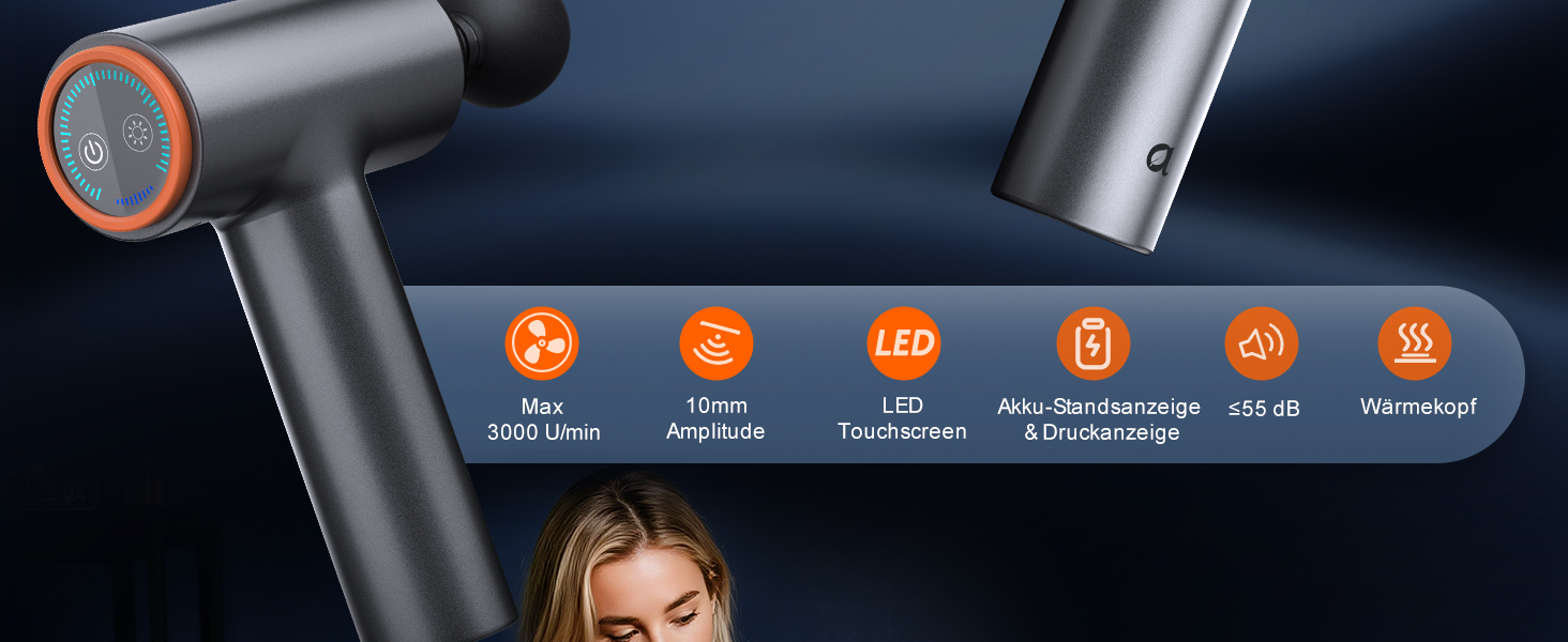 Масажер для м'язів Arboleaf з підігрівом та LED-дисплеєм, 6 насадок, 5 рівнів інтенсивності та 3 режими підігріву