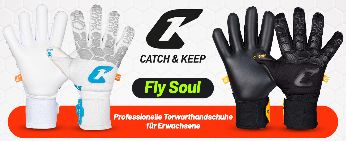 Воротарські рукавички CATCH & KEEP Fly Soul: Професійні, Octopus Grip, Hybrid Cut, дихаюча сітка, Punching Zone 3.0, білі