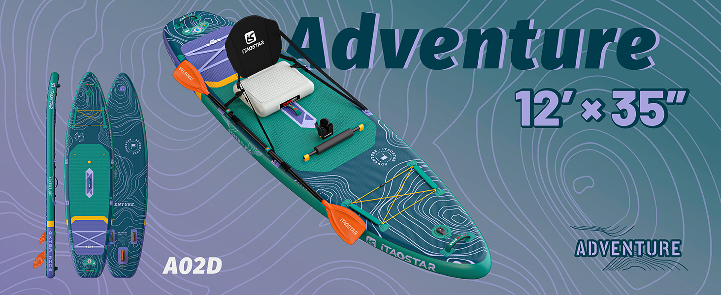 SUP-дошка iTAOSTAR Adventure 365x88/99 см з сидінням, надувний сапборд для підлітків/дорослих, 5 плавників, чорний