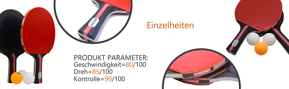 Ракетки для настільного тенісу, набір для настільного тенісу, 2 ракетки для настільного тенісу та 3 м'ячі для настільного тенісу (логотип Sportout) (Beginner Play)