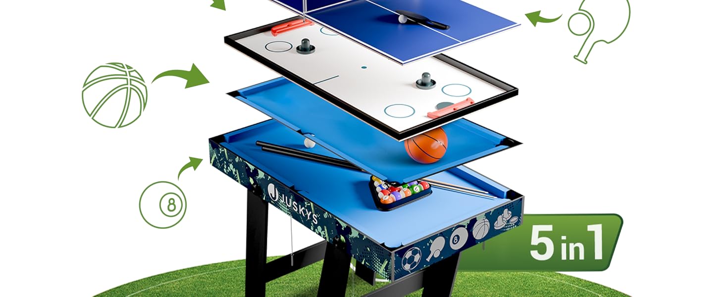 Дитячий багатофункціональний стіл Juskys 5in1 Ballzauber: пінг-понг, хокей, баскетбол, більярд, кікер - розкладний