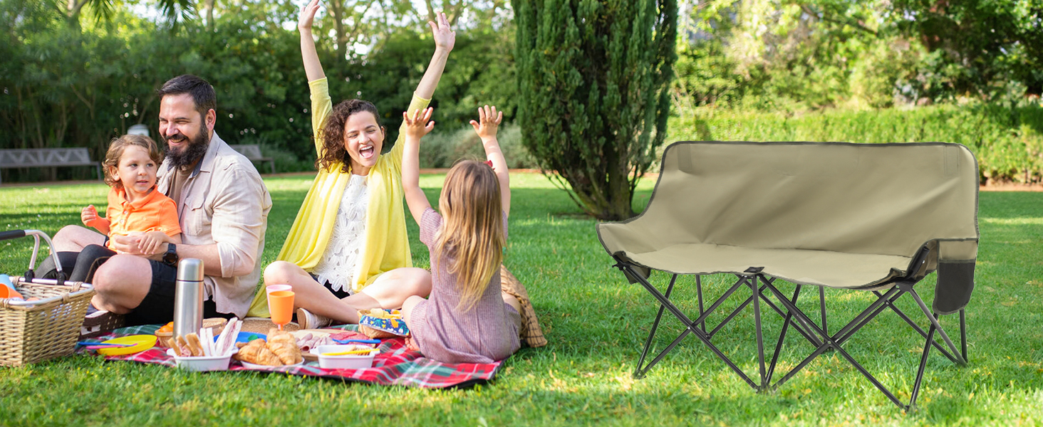 Складне крісло-диван для кемпінгу Sunula на 2 особи - портативне крісло з підлокітниками та сумкою, ідеально для пікніків, кемпінгу, саду, балкону, намету та риболовлі. Синій, 110 см