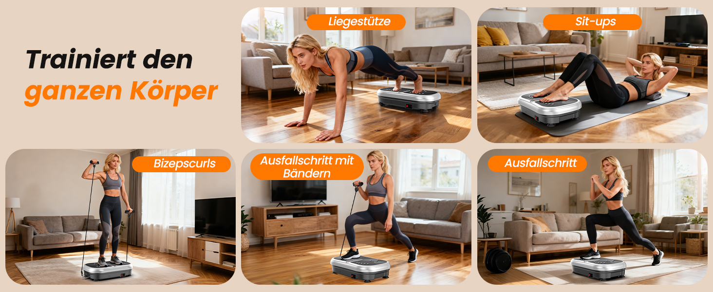 Вібраційна платформа 200W для фітнесу з пультом дистанційного керування, 120 рівнів, ультразвук та гумові ніжки – для домашніх тренувань, підтяжки м'язів та регенерації, ідеально для жінок та людей похилого віку, сріблястого кольору