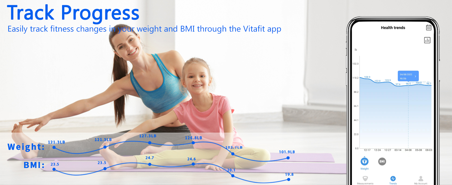 Ваги Vitafit Digital - персональні ваги з визначенням ваги та ІМТ, смарт-ваги з Bluetooth, антиковзаюча платформа, чорного кольору