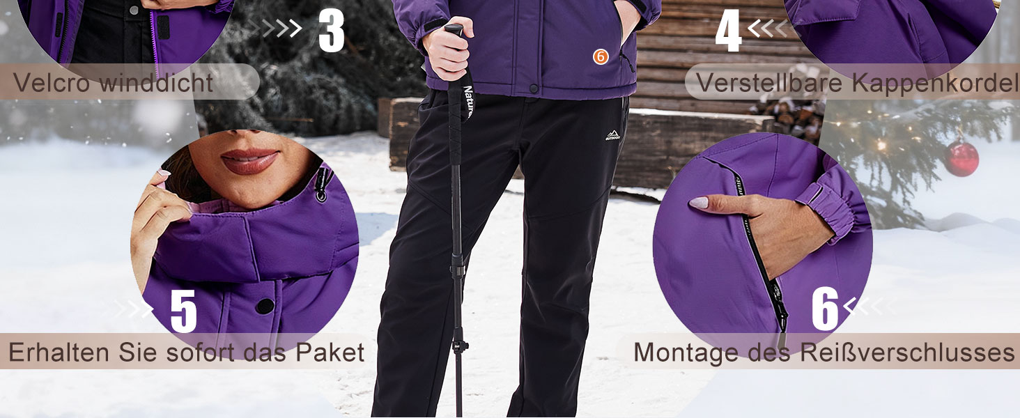 TACVASEN Зимова куртка для жінок, водонепроникна, з флісовою підкладкою, знімний капюшон, для сноуборду та катання на лижах, біла, розмір M