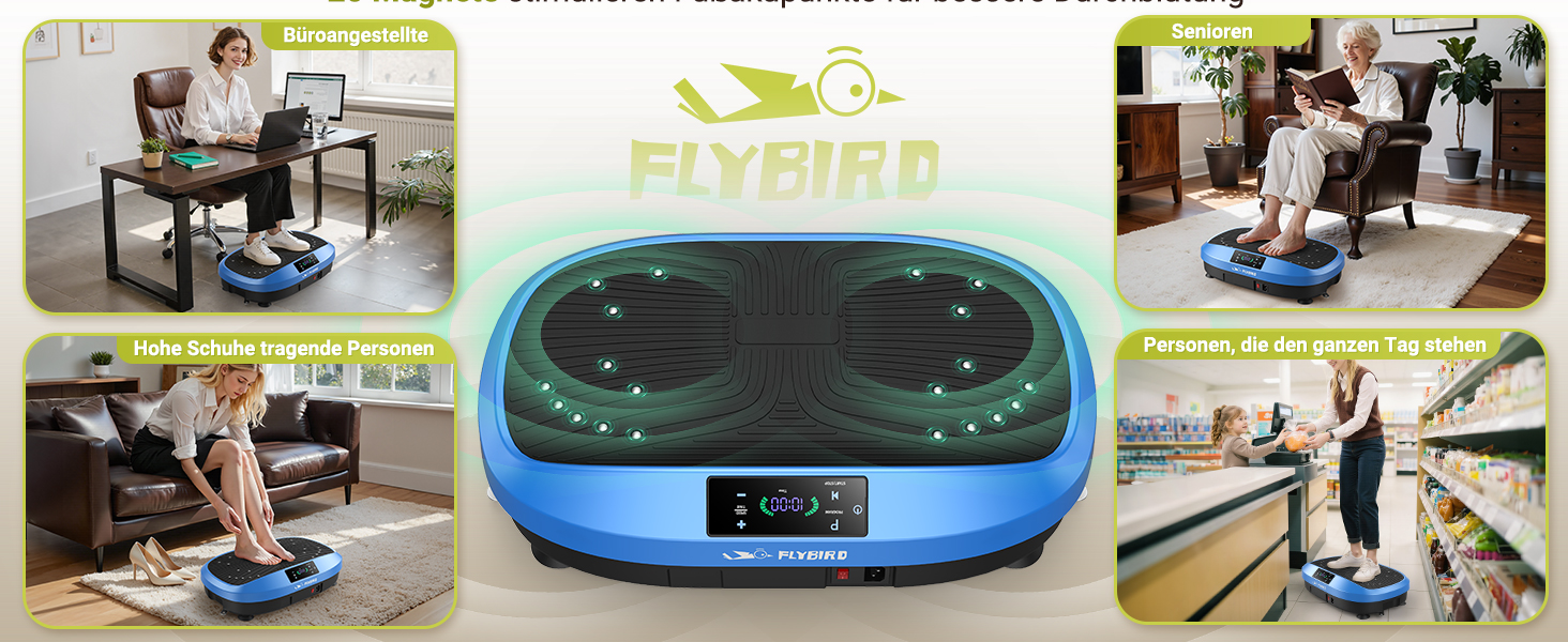 Вібраційна платформа FLYBIRD для всього тіла з пультом дистанційного керування, 120 швидкостей, 150 кг, N-блакитний (Переможець тесту 2025)