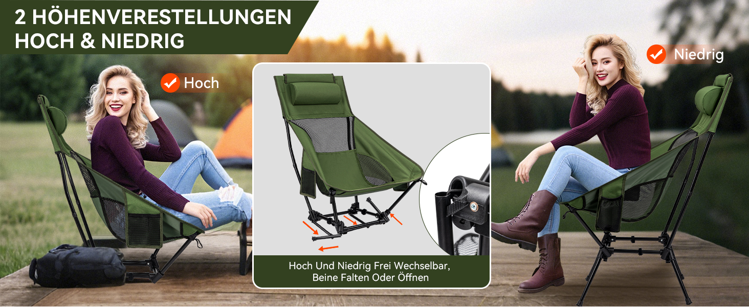 Складний туристичний стільчик Hochlehner з підголівником, 150 кг, чорний
