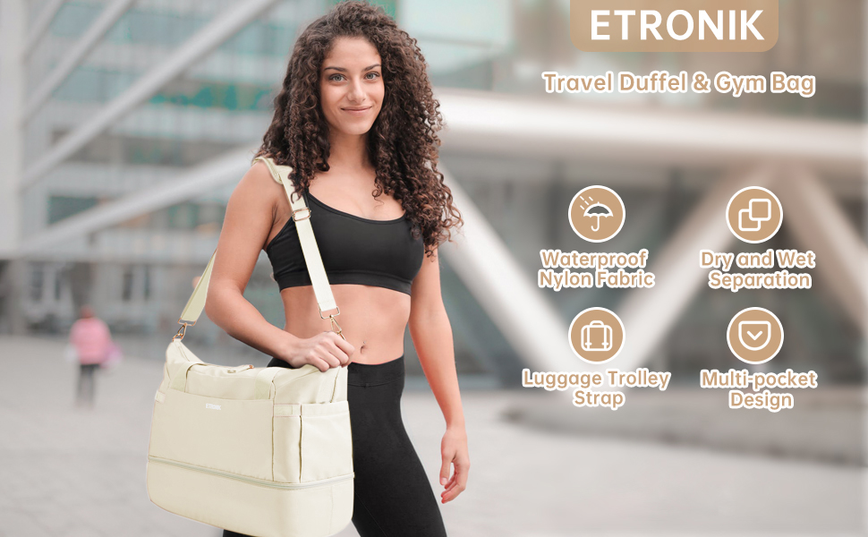 Жіноча спортивна сумка ETRONIK з відділенням для взуття та вологих речей, дорожня сумка для подорожей, спортзалу, йоги, ручна поклажа для літака, бежевого кольору, середній розмір