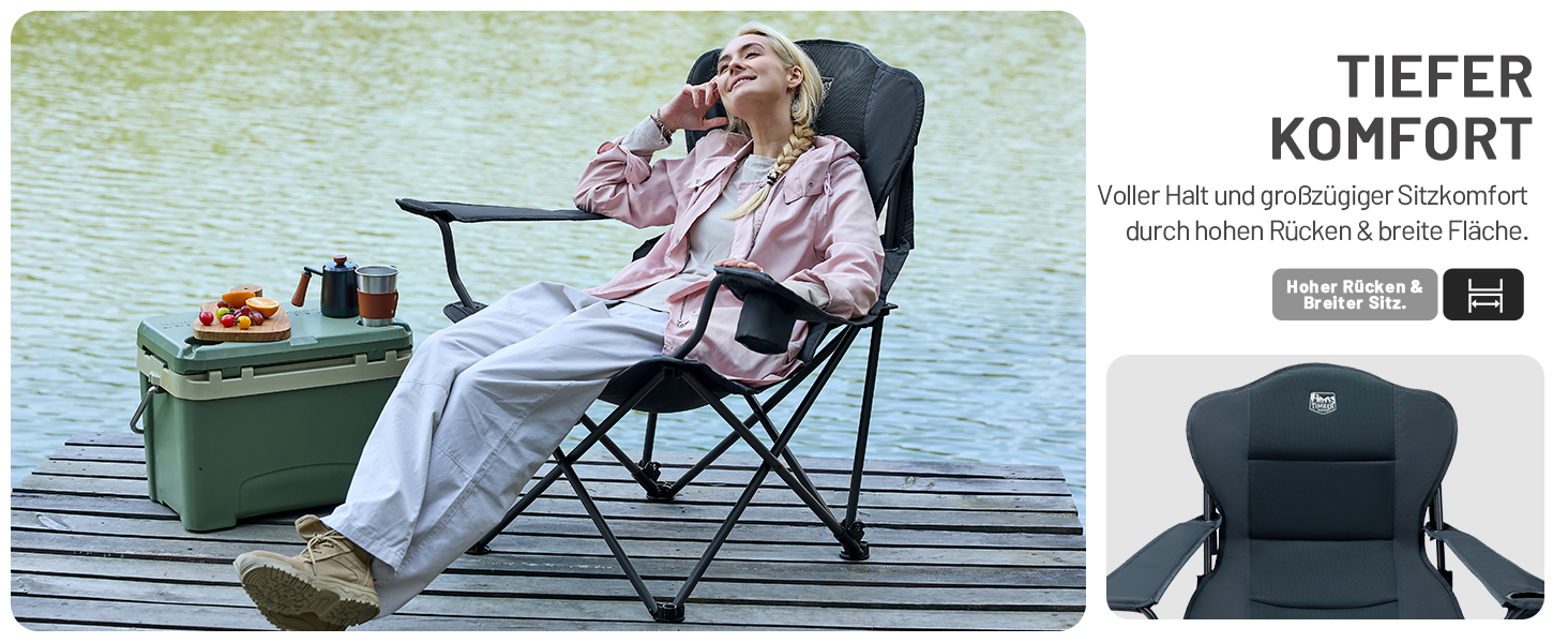Складний крісло-шезлонг для кемпінгу Timber Ridge - 180 кг, 3 положення, широке сидіння 62 см, з підстаканником