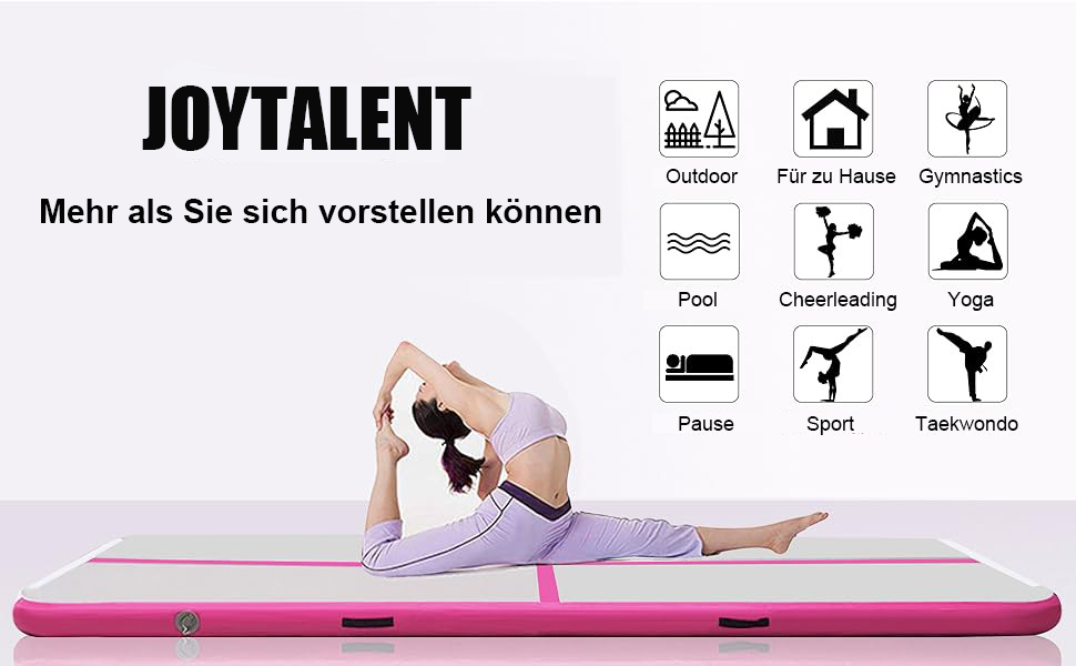 Гімнастична килимок JOYTALENT Air Matte Track з надувним покриттям, 10 см, 300 x 100 x 10 см (Рожевий)