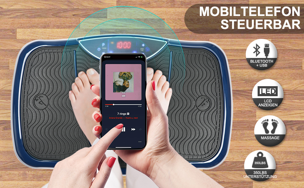 Віброплатформа для тренувань всього тіла Triclicks - 5 програм, з пультом, стрічки, для дому, схуднення, блакитна