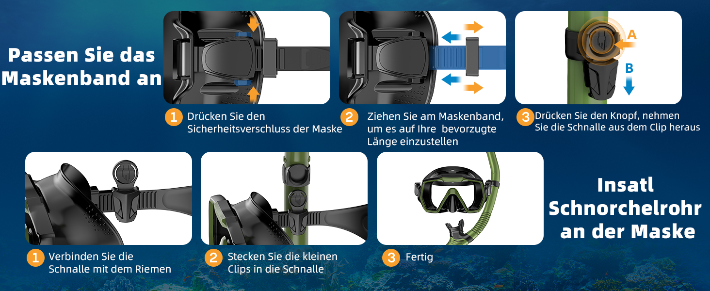 Набір для снорклінгу для дорослих, маска та трубка, антизапотевальне скло, панорамний огляд, сухий набір, армійний зелений