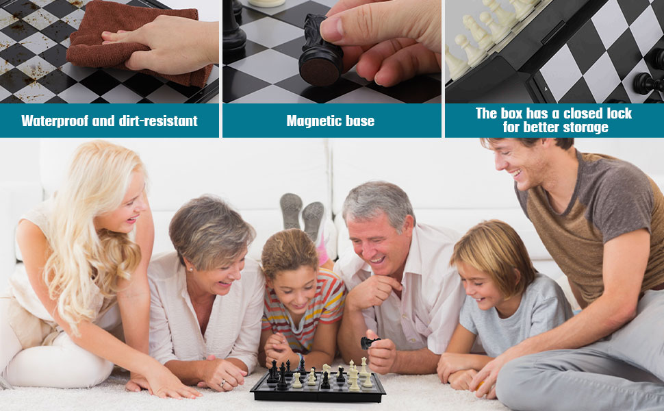 Шаховий набір 3-в-1 магнітний FISHOAKY: шахи, шашки, нарди. Компактний дорожній набір 31x31 см для дітей та дорослих. Ідеальний подарунок на Новий Рік та Різдво.