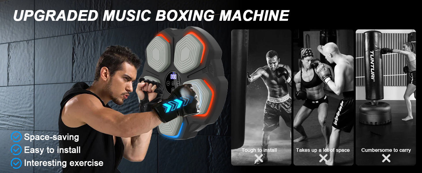 Музична боксерська машина – розумна боксерська машина з LED-підсвіткою, боксерськими рукавичками, 8 режимів швидкості та функцією підрахунку, настінна боксерська машина з музикою для дітей та дорослих (35*35 см)