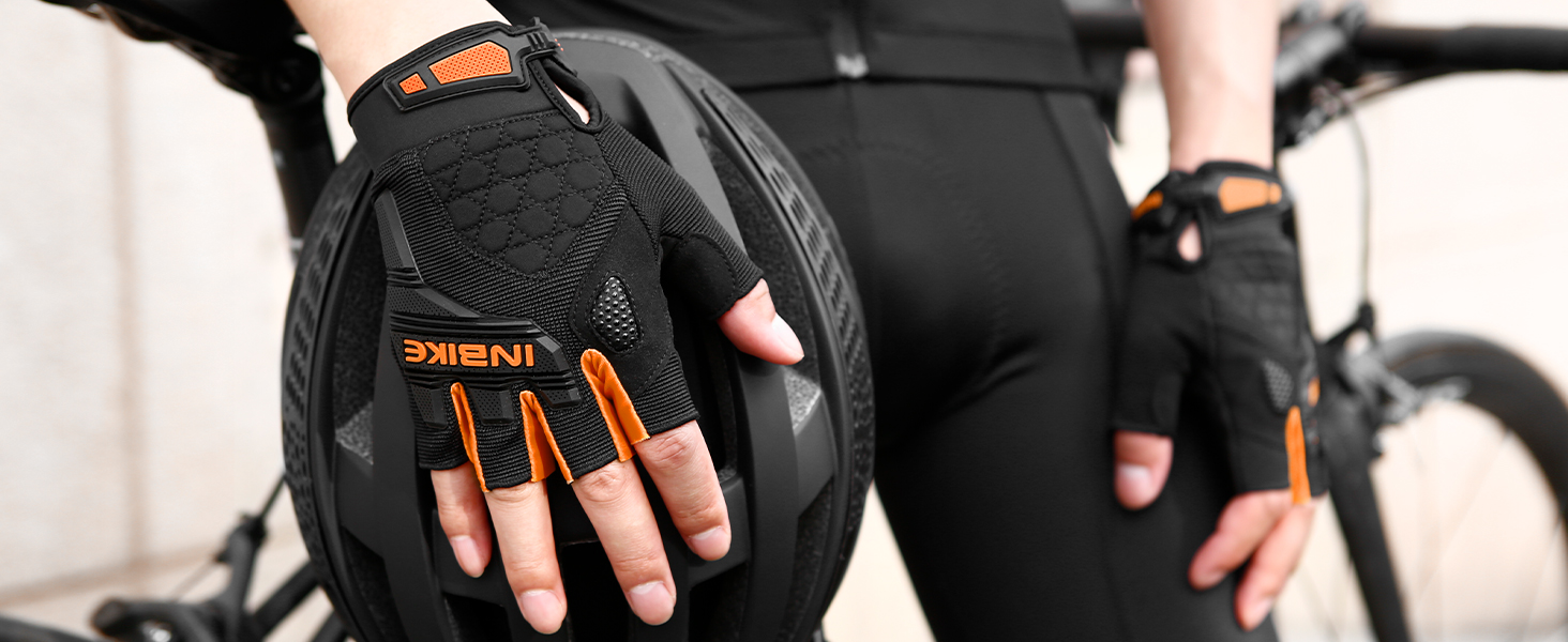 Велосипедні рукавички Inbike напівпальцеві літні, дихаючі з TPR накладками на пальці та Eva Pad, нековзкі, MTB рукавички для чоловіків та жінок MH020 L, чорний/зелений