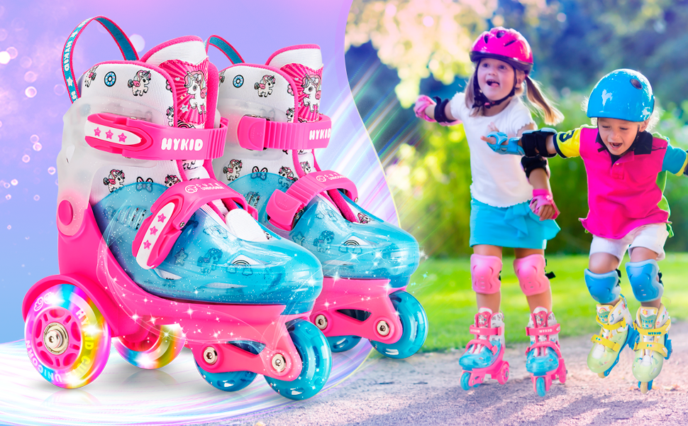 Дитячі ролики для дівчаток, 4 розміри, регульовані, безпечні, з дихаючим матеріалом, квіткові, EU 28-32