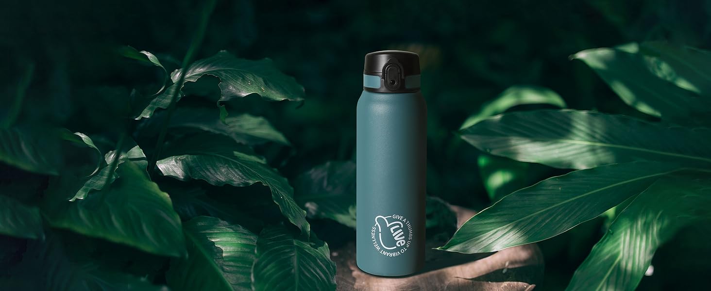 Термос-пляшка UZSPACE 1л (970мл) з нержавіючої сталі, ізольована, з 1-кліком відкриття, без витоків, для спорту, фітнесу, туризму, зеленого кольору