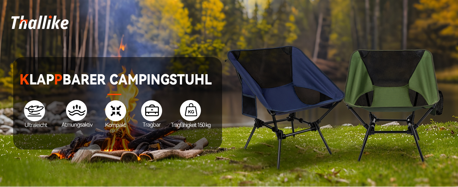 Складний туристичний стільчик Hochlehner з підголівником, 150 кг, ультралегкий, портативний, з кишенями та сумкою для кемпінгу, пляжу, відпочинку на природі та піших прогулянок (Indigoblau)