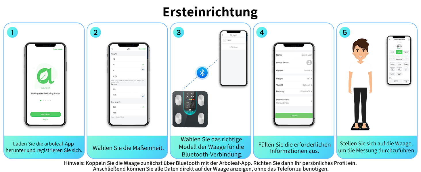 Вага Arboleaf для вимірювання жиру в тілі, аналіз складу тіла з LED-дисплеєм, Bluetooth, до 180 кг, чорний CS20L