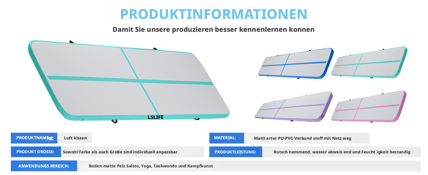 Гімнастичний надувний мат LSLIFE для дому: 3M, 4M, 5M, 6M, товщина 10 см, з електричним насосом. Підходить для гімнастики, йоги, акробатики, дітей та водних розваг. Колір: блакитний.