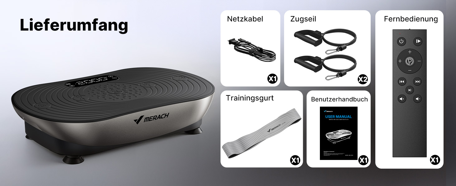 Віброплатформа MERACH для фітнесу та схуднення, 99 рівнів, Bluetooth, LED-дисплей, еластичні стрічки (Срібна)