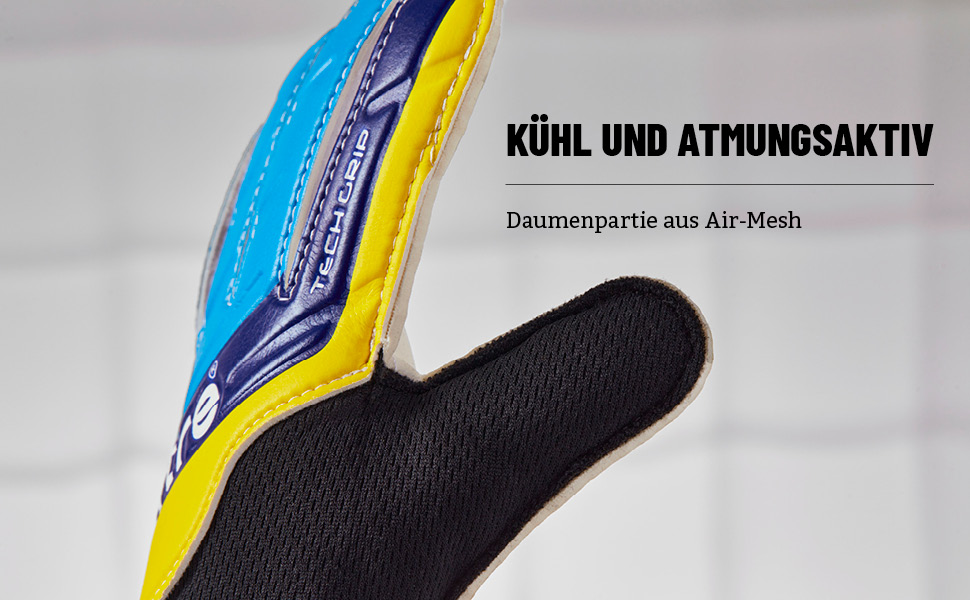 Воротарські рукавички Mitre Magnetite Junior 4 Schwarz/Blau/Gelb – зручні дитячі рукавички для гри
