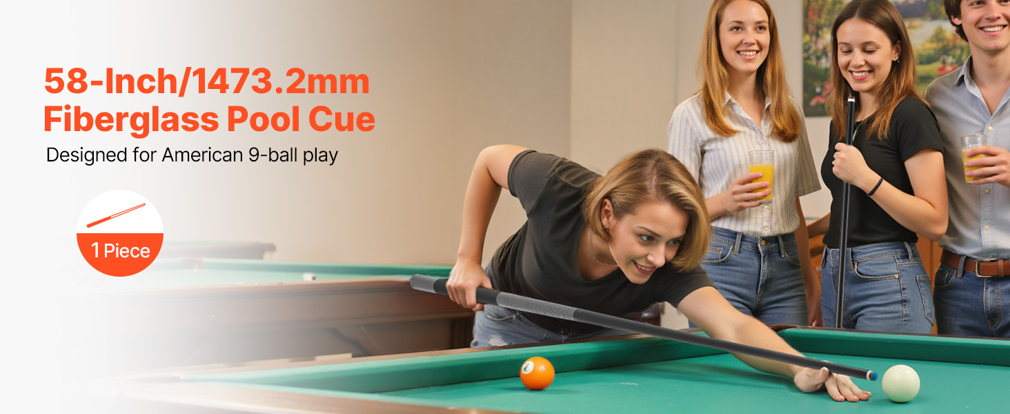 VEVOR: Більярдний кий VEVOR, 147.3 см, з багатошаровою кінцівкою та ABS-кільцем, для професійного столу, бару, дому, офісу, з фібергласу