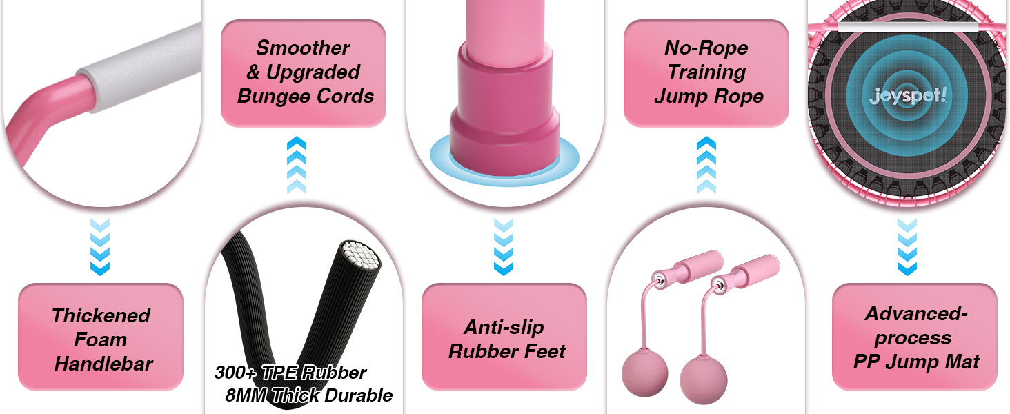 Міні-батут для фітнесу JOY SPOT! Ø102 см, складний, з пружинами та регульованою ручкою, вантажопідйомність 204 кг, для дому та вулиці, з скакалкою