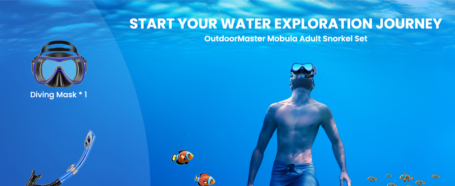 Набір для підводного плавання OutdoorMaster Mobula для дорослих: маска з загартованим склом, антифог, трубка TOP Dry для дайвінгу, снорклінгу та плавання