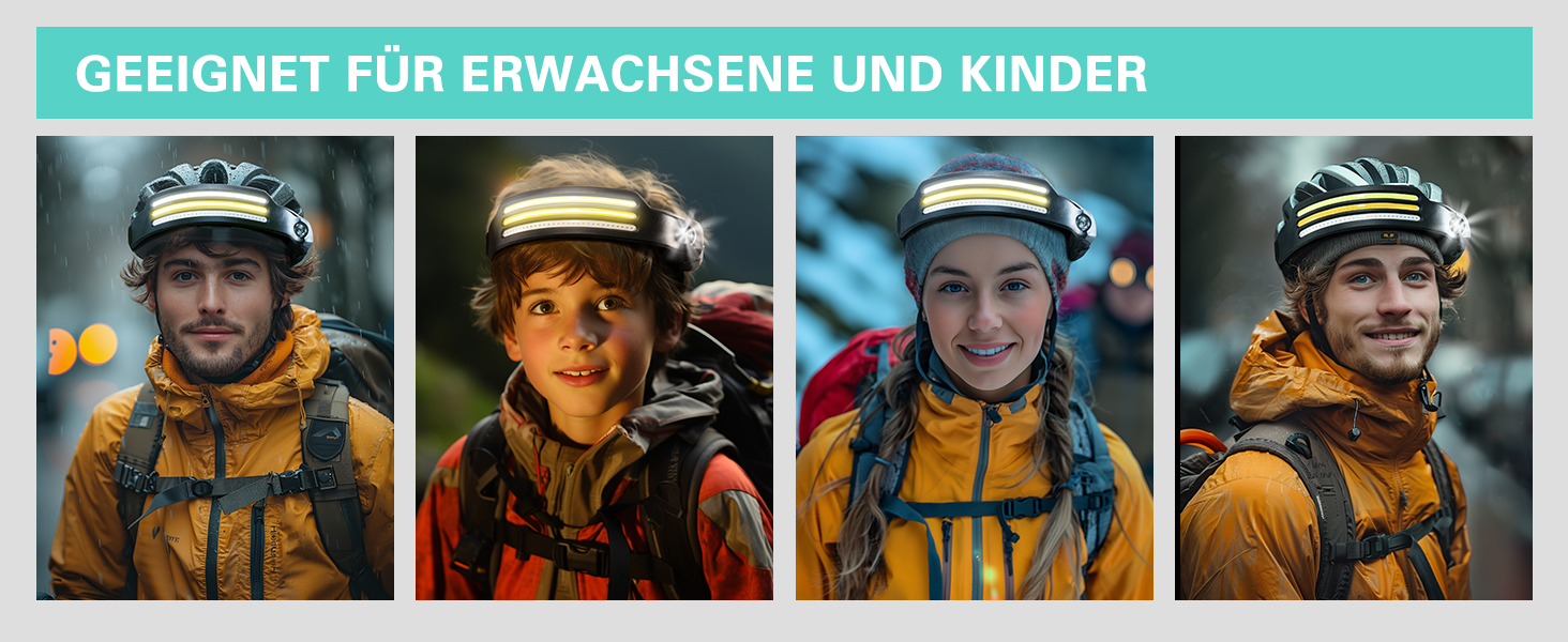 Налобний ліхтар Konqkin 2 шт. LED перезарядна головолампа з 10 режимами, IPX4, з датчиком та червоним світлом для кемпінгу, риболовлі та бігу, чорний