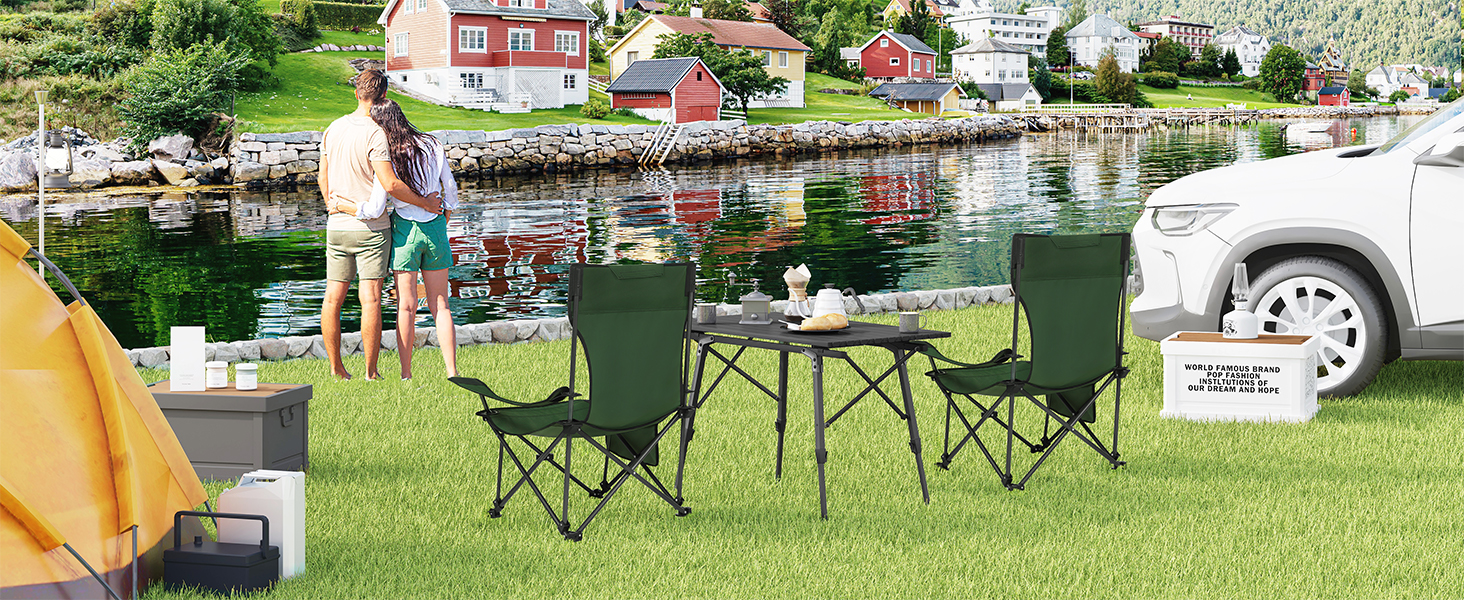 Крісло для кемпінгу Woltu, складне, для риболовлі, легке, з підніжкою та підлокітником, 150 кг, з сумкою, зелене