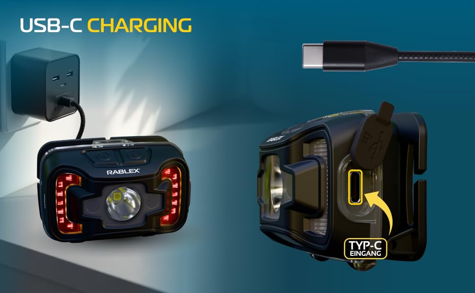 LED-ліхтар на голову RB655, 300 люмен, 7 режимів, акумулятор, USB-зарядка, червоне світло, сенсор, IPX4, водонепроникний, для кемпінгу та піших прогулянок