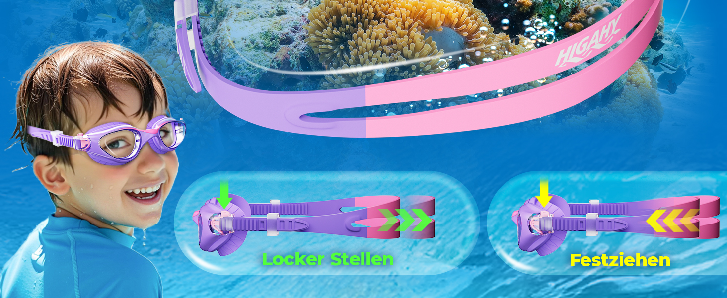 Дитячі окуляри для плавання Schwimmbrille - маска для хлопчиків та дівчаток з UV-захистом та антифогом, водонепроникні, прозорі лінзи, для дітей 6-14 років (Ліловий колір)