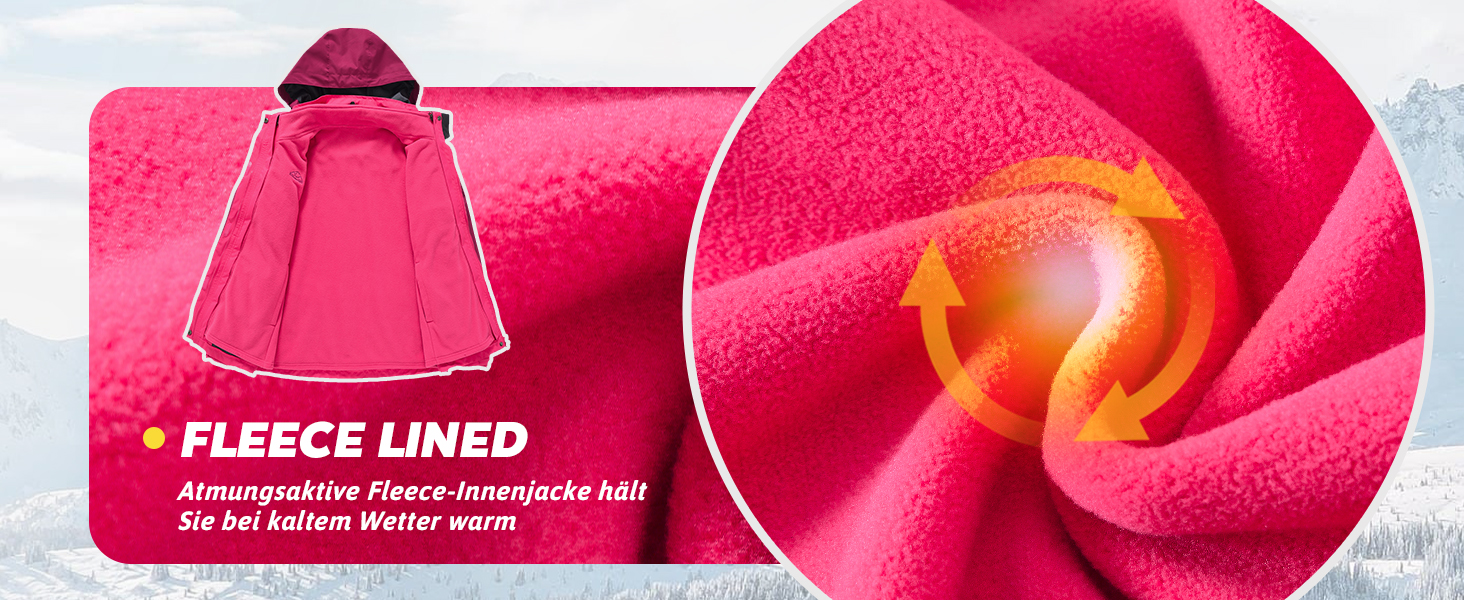 Жіноча 3-в-1 зимова куртка: водонепроникна, вітрозахисна, з флісовою підкладкою та знімним капюшоном, рожевого кольору