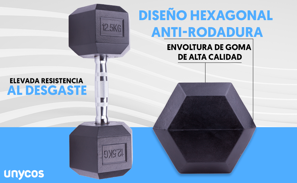 Гантелі Unycos Hexagon 2x12,5кг чавунні з гумою, Ergo Handle