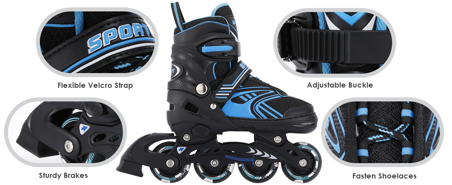 Інлайнерожі TOMSHOO з LED-колесами, регульовані, для дітей та дорослих, блакитні