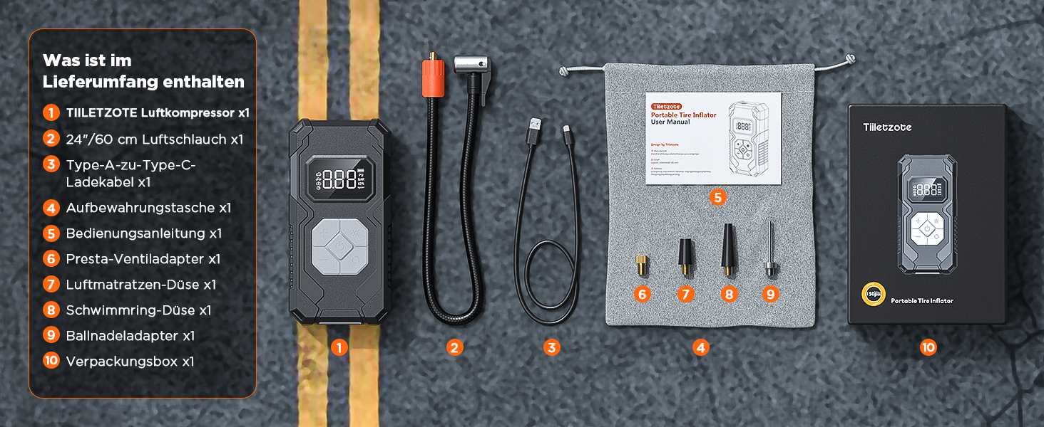 Електричний компресор для шин 150 PSI: насос для авто, велосипеда, мотоцикла, м'ячів (сірий)