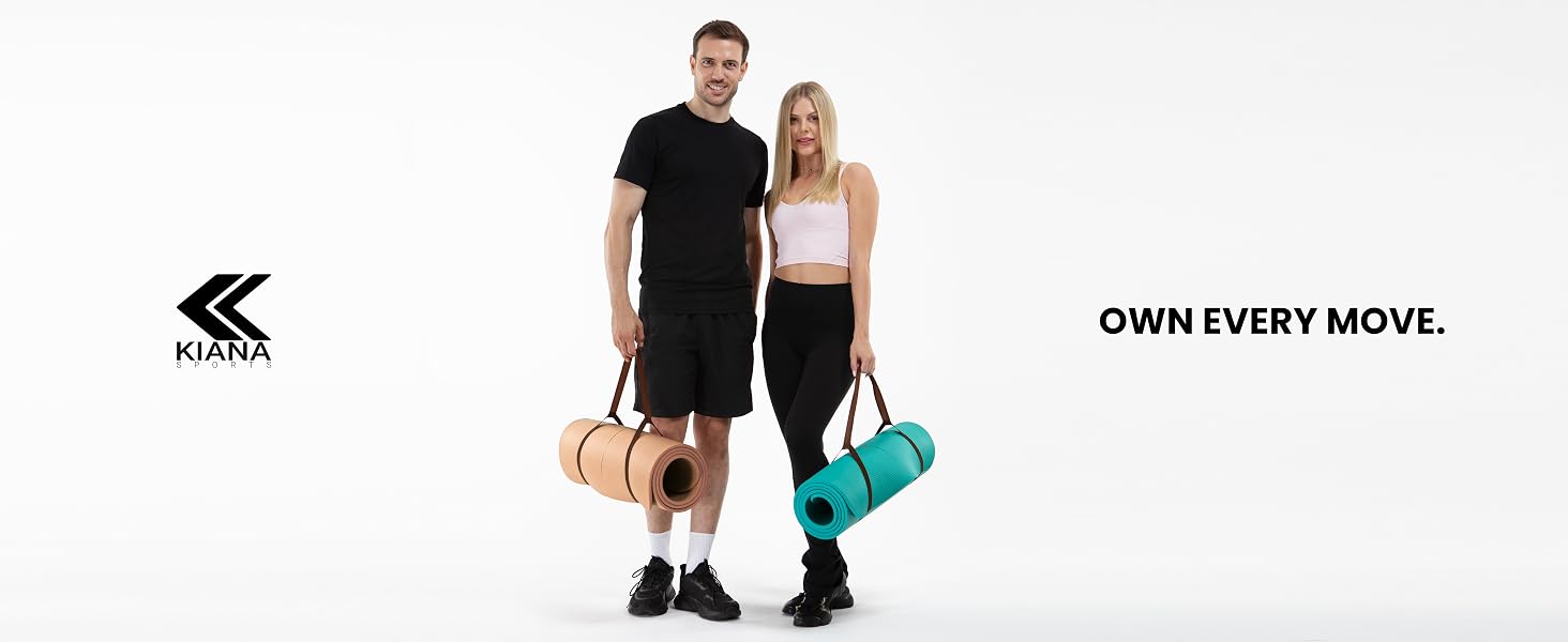 Килимок спортивний KIANA SPORTS Premium для гімнастики, йоги та фітнесу 1.5 см, бірюзовий | Нековзний килимок для пілатесу, в комплекті з ременем