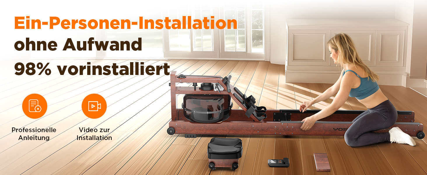 Гребний тренажер YOSUDA 2025 Neu Wasser - складаний, з Bluetooth, дисплеєм та регульованим тримачем для телефону. Максимальна висота користувача 190 см, вага 182 кг. Ідеально для домашніх тренувань.